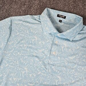 VIVID GOLF Men's XL Light Blue Tropical Leaf Print Short Sleeve Polo Shirt